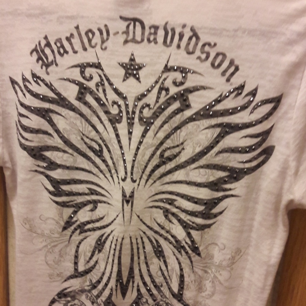 Harley-Davidson Women's White Graphic Tee with Studded Eagle